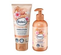 Balea Set of 2 Liquid Soap Cream Oil with Almond Oil & Marulan Nut Fragrance, 300 ml + Hand Lotion Cream Oil, 100 ml + Bonus Silicone Sponge
