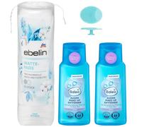 Balea Set of 3 - 2 x Eye Makeup Remover Oil-Free 100 ml & 1 x Cotton Pad, 70 Pieces + Bonus Silicone Sponge