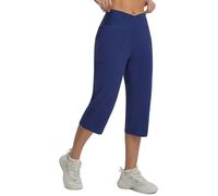 baleaf Capri Pants for Women with Pockets 18” Cropped Yoga Trousers V Cross Waistband Workout Straight Leg Leggings Summer Blue S