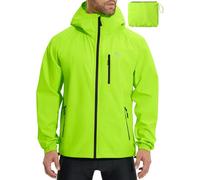 BALEAF Men's Cycling Rain Jacket Waterproof Windbreaker Packable Hood Running Gear Lightweight Reflective Green M