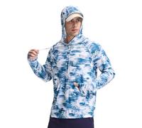 baleaf Men's Rash Vest Long Sleeve with Kangaroo Pocket Quick Dry Rash Guard BJJ Swimming Shirts UPF 50+ UV Swim Top Blue Flower XXL