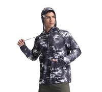 baleaf Men's Rash Vest Long Sleeve with Kangaroo Pocket Quick Dry Rash Guard BJJ Swimming Shirts UPF 50+ UV Swim Top Black Flower M