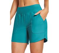 baleaf Swim Shorts Women 5" High Waisted Swimming Custome Bottoms Tummy Control Swimsuits Board Beach Shorts Aqua Blue 3XL