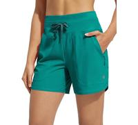 baleaf Swim Shorts Women 5" High Waisted with Zip Pockets Tummy Control Board Beach Shorts Swimming Custome Bottoms Green XS