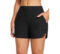 baleaf Swim Shorts Womens Tummy Control High Waisted Swimming Board Shorts with Pockets Liner Quick Dry 3'' UPF 50+ Black XXL