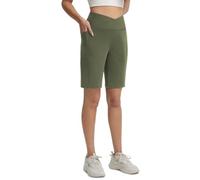baleaf Women's Bermuda Shorts 9" Above Knee Length with Pockets High Waisted Ladies Short Walking Athletic Casual Summer Army Green S