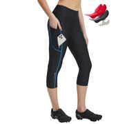 baleaf Women's Bike Pants Lycra Padded 3/4 Cycling Capris Shorts High Waist Biking Bicycle Padding Tights Black/Blue XL