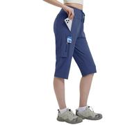 baleaf Women's Cargo Shorts High Waisted Quick Dry Walking Hiking Outdoor Capri Trousers with Zip Pockets Blue-15'' XL