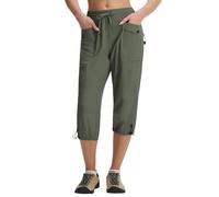 baleaf Womens Cropped Hiking Trousers with 7 Pockets Utility Lightweight Quick Dry Cargo Pants for Outdoor Walking Travel Army Green M