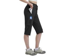baleaf Women's Cropped Trousers High Waisted Quick Dry Walking Hiking Shorts Outdoor Capri Pants with Zip Pockets Black-15'' XXL
