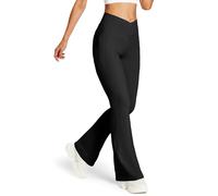 baleaf Women's Flared Leggings with Zip Pockets Yoga Pants High Waisted V Crossover Bootcut Leggings Tummy Control Trousers 31"-Black M