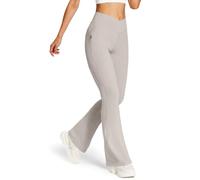 baleaf Women's Flared Leggings with Zip Pockets Yoga Pants High Waisted V Crossover Bootcut Leggings Tummy Control Trousers 31"-Khaki S