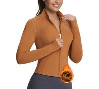 baleaf Women's Fleece Jacket for Running Zip Up Jackets Cold Weather Gear Workout Bbl Tights Yoga Athletic Tops with Thumholes Caramel L