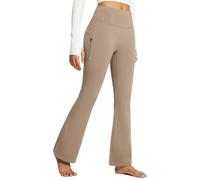 baleaf Women's Fleece Lined Flared Leggings Thermal Trousers with Pockets Walking Yoga Pants Water Resistant High Waisted Bootcut Bootleg Cocoa Creme XXL