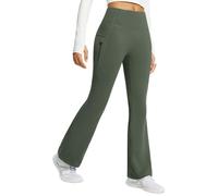 baleaf Women's Fleece Lined Flared Leggings Waterproof Yoga Pants with Pockets High Waisted Bootcut Winter Bootleg Trousers Green XL