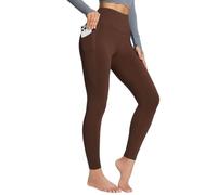 baleaf Women's Fleece Lined Leggings Thermal Pants with Pockets Winter Warm High Waisted Petite Yoga Trousers Brown M