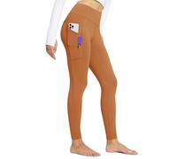 baleaf Women's Fleece Lined Leggings with 5 Pockets Thermal High Waisted Yoga Pants Walking Winter Warm Brown M