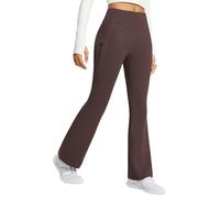 baleaf Women's Fleece Lined Trousers Thermal Flared Leggings Walking Yoga Pants with Pockets Water Resistant High Waisted Bootcut Bootleg Dark Brown L