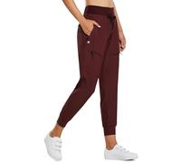 baleaf Women's Hiking Trousers Lightweight Quick Dry Traval Cargo Pants with Zipper Pockets High Waisted Running Joggers Red L