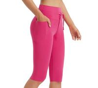 baleaf Women's Knee Length 14" Capri Leggings with Pockets High Waist Drawstring Tummy Control Yoga Gym Shorts Rosy XL