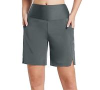 baleaf Women's Long Knee-Length Quick-Drying Swimming Trunks UV Protection UPF 50+ Swimming Trunks High Waist Board Shorts with Inner Briefs and Pockets, gray, XS