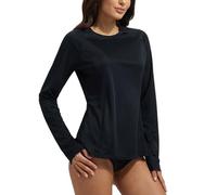 baleaf Women's Rash Vest with Zip Pockets Long Sleeve UV Protection Swim Tops Rash Guard Shirts Black M
