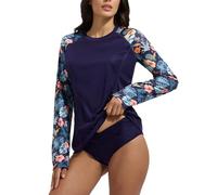baleaf Women's Rash Vest with Zip Pockets Long Sleeve UV Protection Swim Tops Rash Guard Shirts Navy Flower XXL