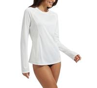 baleaf Women's Rash Vest with Zip Pockets Long Sleeve UV Protection Swim Tops Rash Guard Shirts White XL