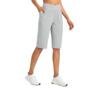 baleaf Womens Shorts Ladies Bermuda Running Long Short 14" Knee Length High Waisted Gym Shorts with Pockets Yoga Ice Grey L