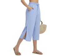 BALEAF Women's Swim Pants Quick Dry Summer Holiday Pants Wide Leg Trousers Loose Fit with Pockets Capri 21''-Light Blue M
