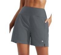 baleaf Women's Swim Shorts High Waisted with Zip Pokcets Liner Swimming Board Running Summer Shorts 5'' Grey XL