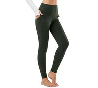 baleaf Women's Thermal Leggings with Pockets Fleece Lined Yoga Pants Winter Warm High Waisted Trousers Army Green M