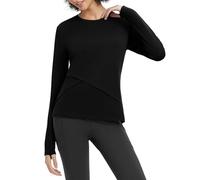 baleaf Women's Thermal Shirts Long Sleeve Fleece Lined Running Tops Thumbhole Cold Weather Winter Gear Workout Hiking Base Layer Black XS