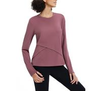 baleaf Women's Thermal Shirts Long Sleeve Fleece Lined Running Tops Thumbhole Cold Weather Winter Gear Workout Hiking Base Layer Rose Red M