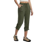 baleaf Womens Walking Capri Trousers with 4 Pockets Water Resistant Lightweight Quick Dry Cropped Trouser for Outdoor Hiking Casual Wear Army Green M