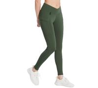 baleaf Women's Waterproof Fleece Lined Leggings Womens with Cargo Pockets V High Waist Winter Hiking Walking Trousers Green XXL
