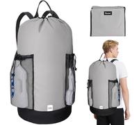 BALEINE 120L Laundry Bag Backpack, 600D Oxford Fabric Travel Laundry Bags with Shoulder Straps and 2 Mesh Pockets, Large Laundry Bag for College Dorm, Apartment, Laundromat (Gray)