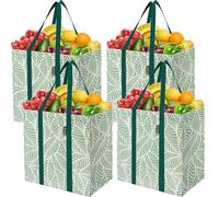 BALEINE 4 PK Grocery Bags Reusable Shopping Bags with Reinforced Bottom, Heavy Duty Foldable Tote Bags (Antique Folidage)
