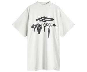 Balenciaga Men's Wavy Logo Oversized T-Shirt Dirty White/Black