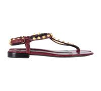 Balenciaga Preloved Arena Studded Ankle Strap Thong Sandals In Burgundy Leather Burgundy