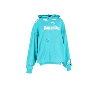 Balenciaga Women's Preloved Double-Layer Destroyed Hoodie in Turquoise Cotton | Size: XS