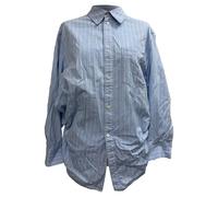 Balenciaga Women's Preloved Logo-Embroidered Striped Knotted Shirt in Blue Cotton | Size: 34