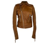 Balenciaga Women's Preloved Zip-Up Biker Jacket in Brown Lambskin Leather | Size: 38