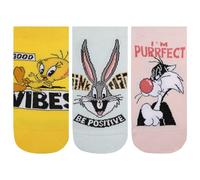 BALENZIA Women's Looney Tunes Cartoon Themed Low-Cut Socks | Multicolor | Pack of 3 | Officially Licensed, Yellow, Pink, Blue, One size