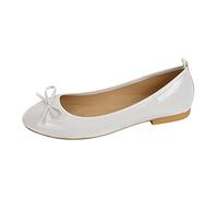 Balerina Shoes Women's Elegant Patent Single Shoes Low Chunky Heels Work Pump Bow Moccasin Round Toe Classic Loafers Slip On Shoes Stylish Plain Low Shoes Slip On Shoes, White, 5 UK