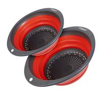 "Balevi Collapsible Strainers for Kitchen - Collapsible Colander Set of 2 Made of Silicone - Collapsible Strainer with Little Pegs to Keep Food Elevated - Red "