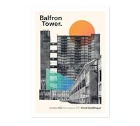 Balfron Tower London Architecture Poster Mid Century Modern Wall Art Print, Abstract Geometric Wall Art London Travel Artwork, Bedroom Home Decor, A5 (Print Only) - 21x14.8cm