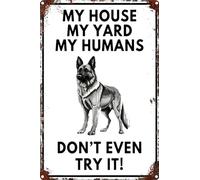 Balgardekor Dog Yard Signs For Fence Funny Metal Tin Yard Signs Garden Outdoor Decor Gifts My House My Yard My Humans Sign Gate Indoor (12" x 8", My House)