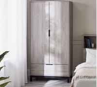 Bali - 2-Door 1-Drawer Combination Wardrobe - Grey Oak - Wooden - Happy Beds