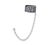 Bali Boho Style Vine Scroll Chain Cartilage Ear Cuff Stud Earrings For Men For Women Oxidized .925 Sterling Silver